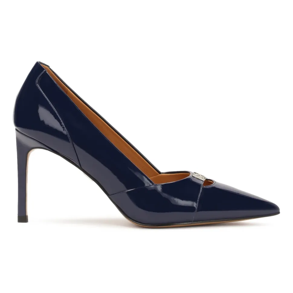 Lackierte marineblaue Pumps mit Absatz