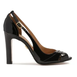 Lackierte schwarze Peeptoe-Pumps