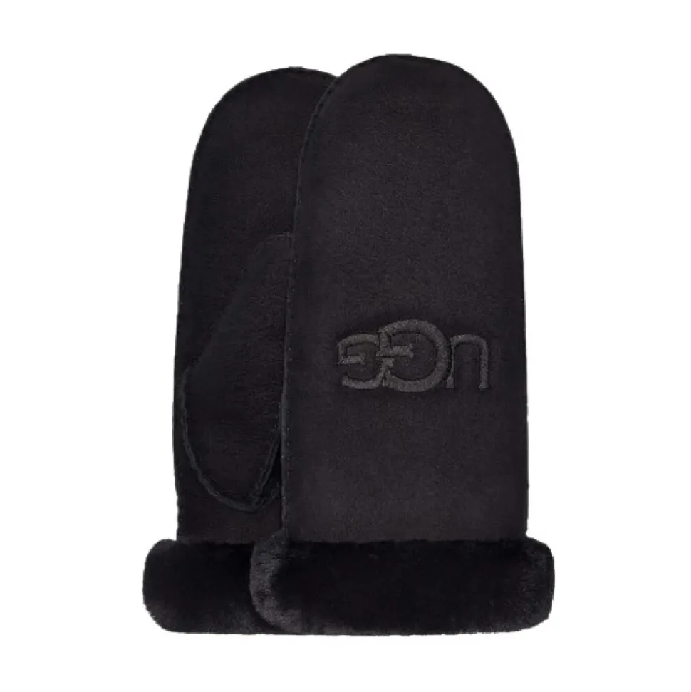 Lammfell bestickt Handschuhe Black