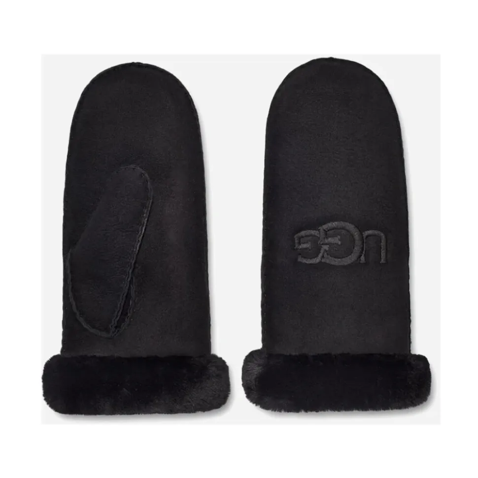 Lammfell bestickt Handschuhe Black