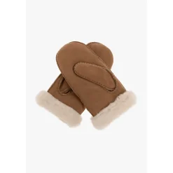 Lammfell-Fäustlinge mit Stickerei Chestnut