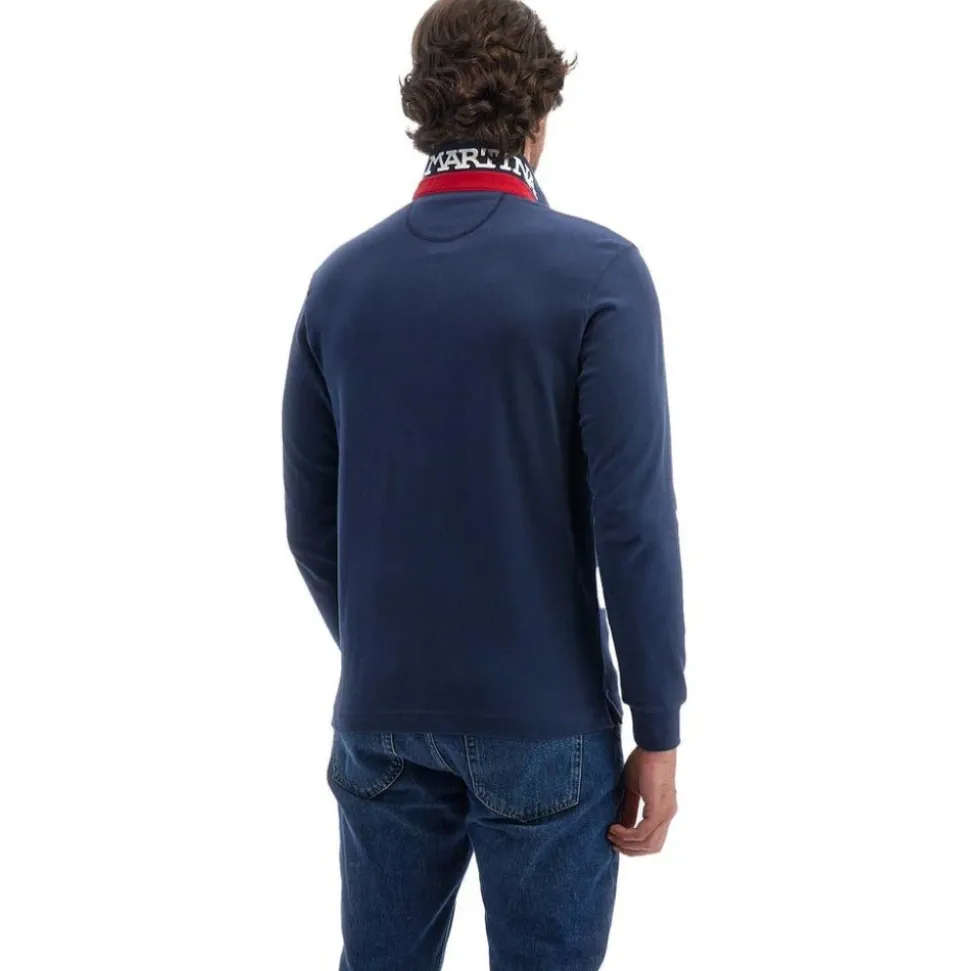 Langarm-Polo in Blau mit rotem Logo