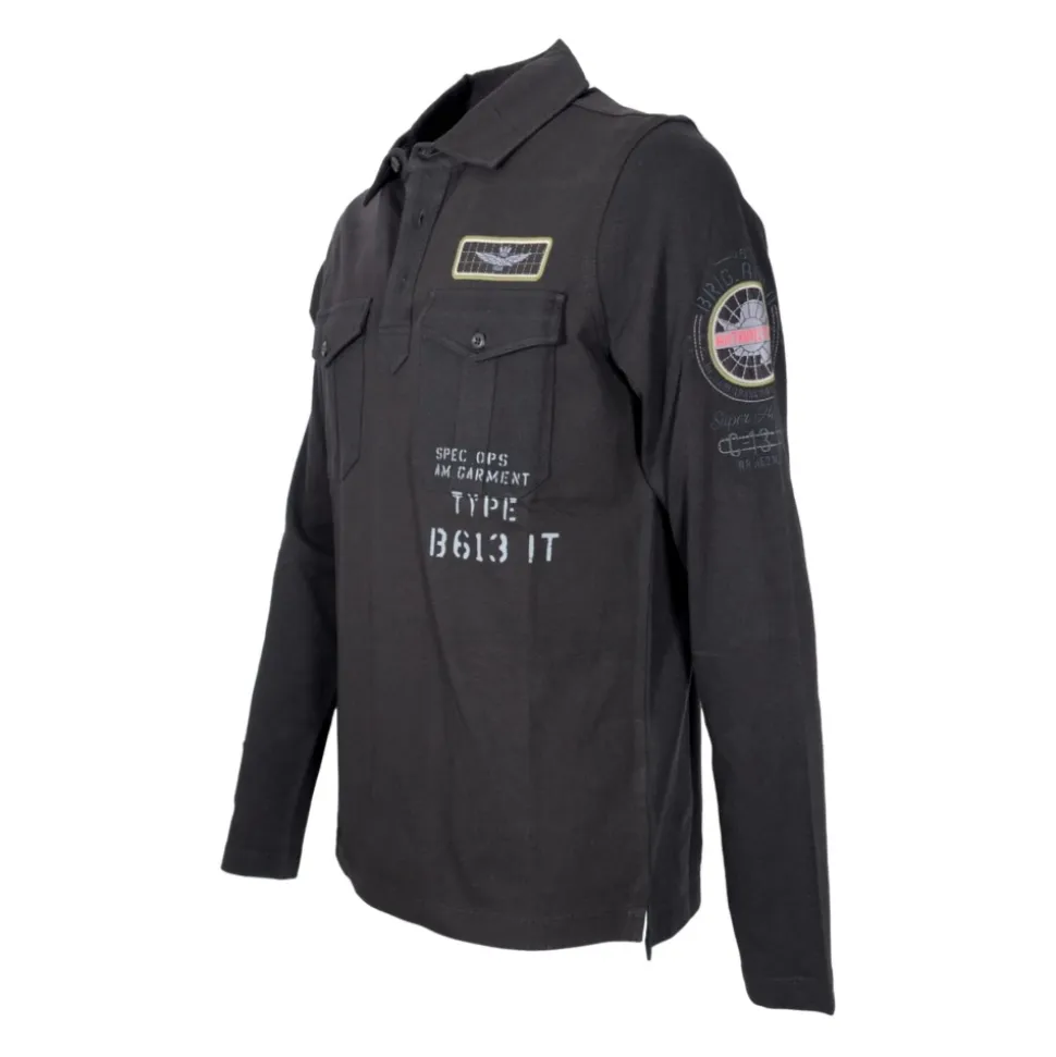Langarm-Polo mit Welt der Luftfahrt Patches