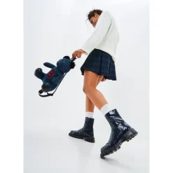 Leder flache Sohle Knöchelstiefel - Blau