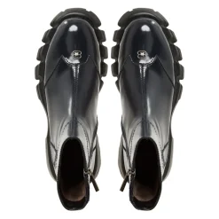 Leder flache Sohle Knöchelstiefel - Blau