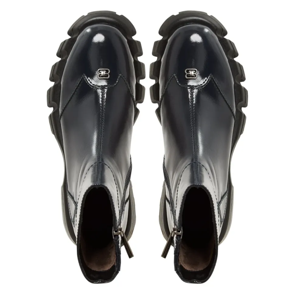 Leder flache Sohle Knöchelstiefel - Blau