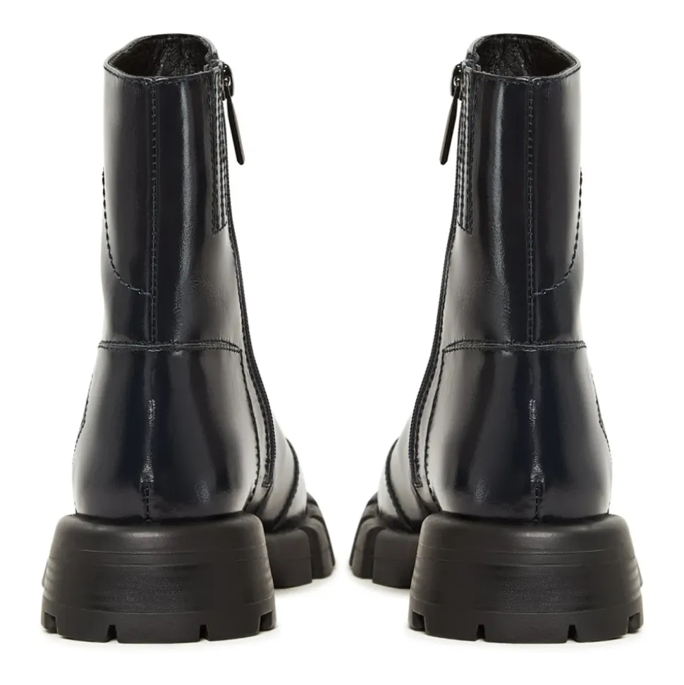 Leder flache Sohle Knöchelstiefel - Blau