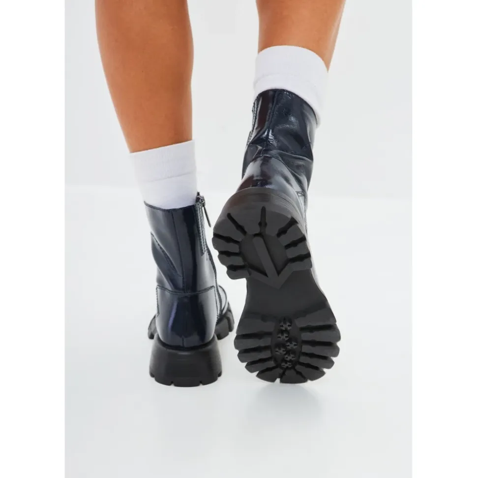 Leder flache Sohle Knöchelstiefel - Blau