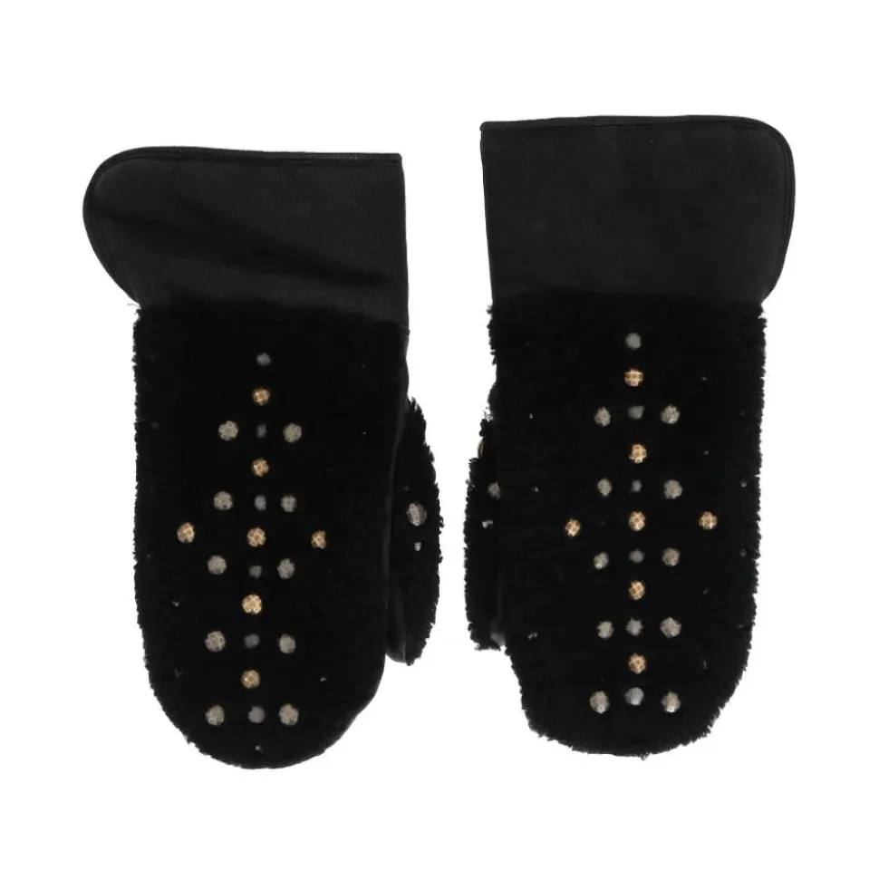 Leder Shearling Nietenhandschuhe