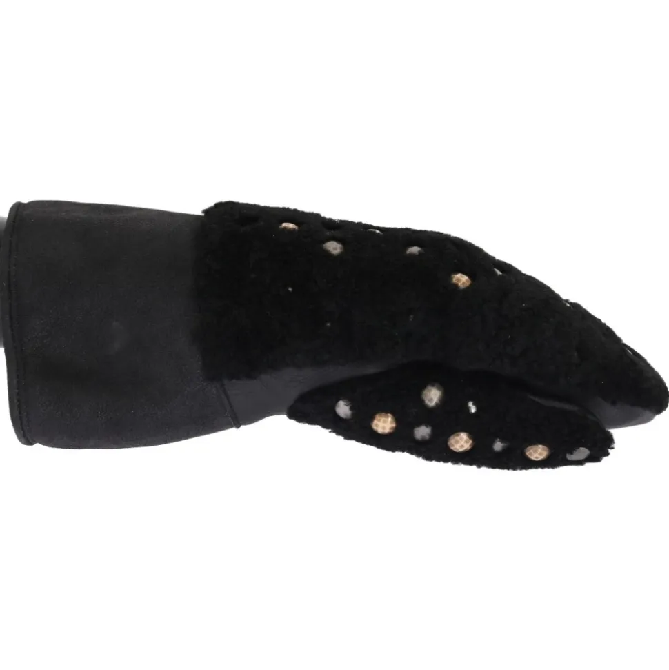 Leder Shearling Nietenhandschuhe