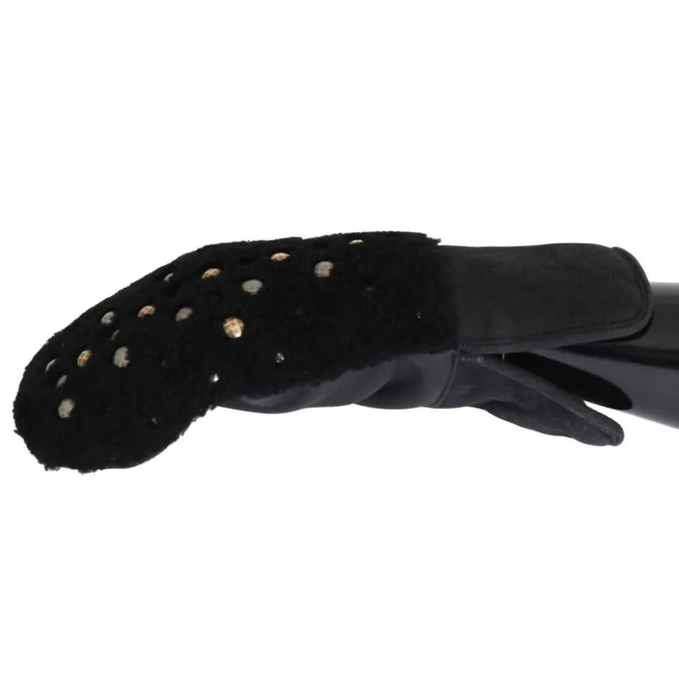 Leder Shearling Nietenhandschuhe