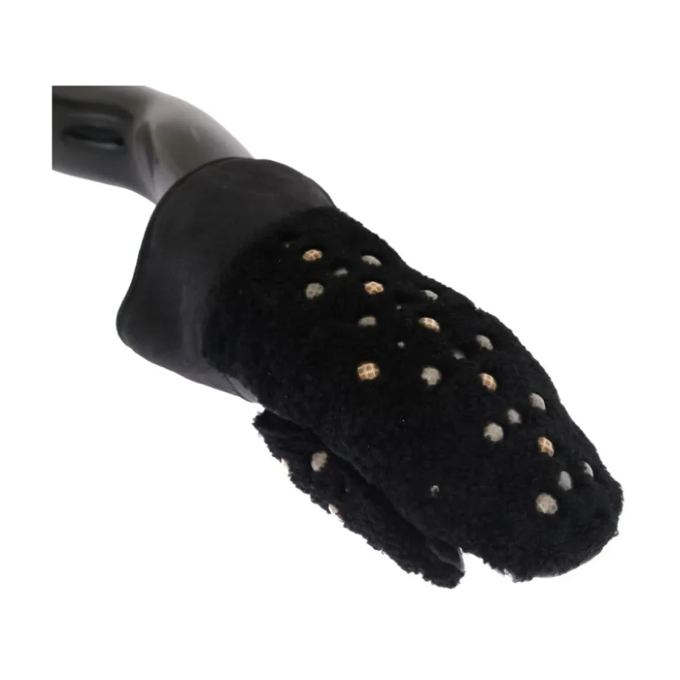 Leder Shearling Nietenhandschuhe
