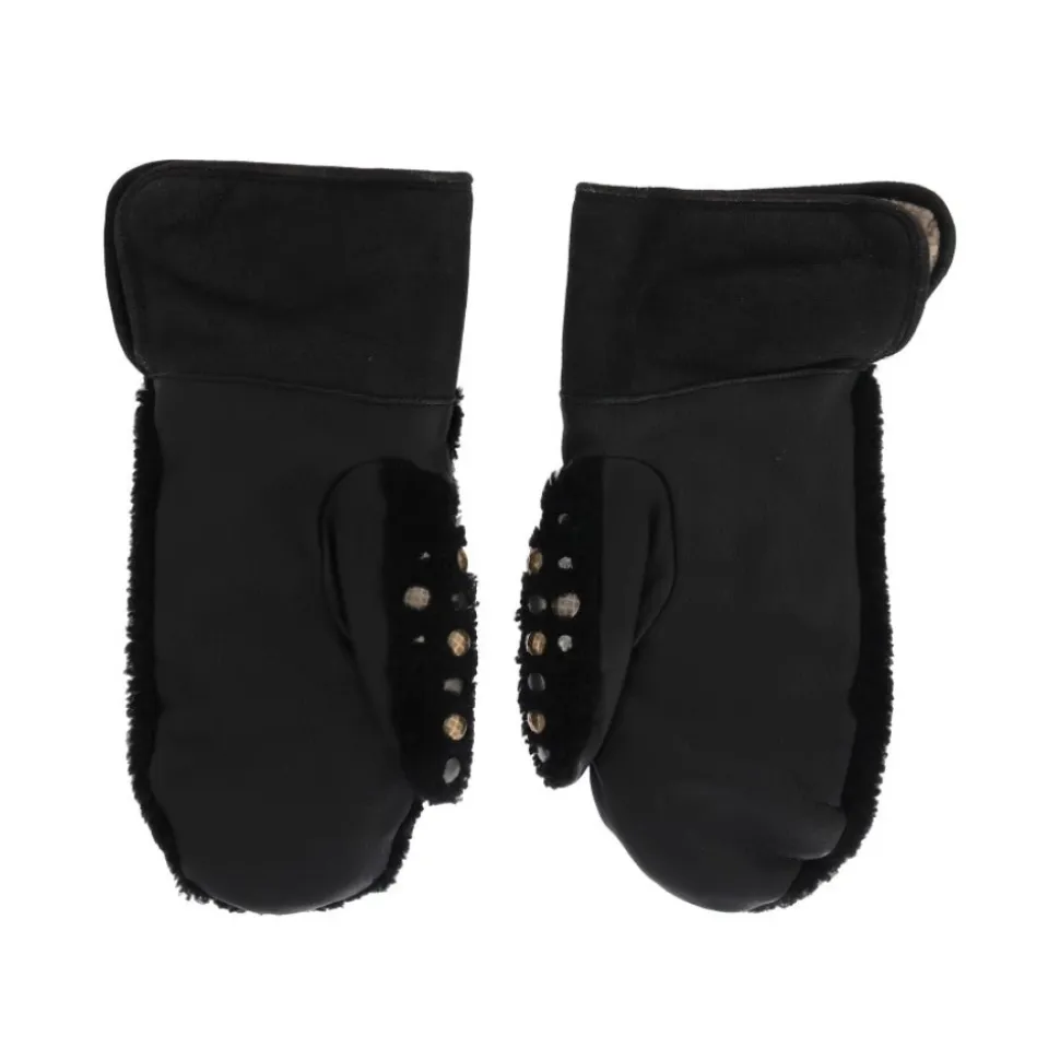 Leder Shearling Nietenhandschuhe
