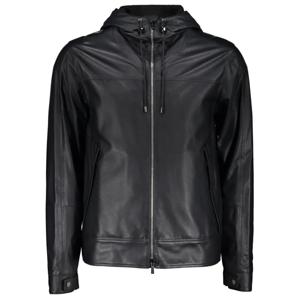 Lederjacke mit Kapuze Logo-Futter