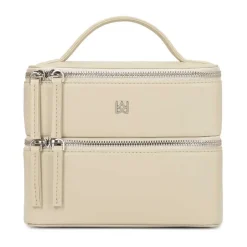 Leder-Kosmetiktasche mit Spiegel und Pinselhaltern