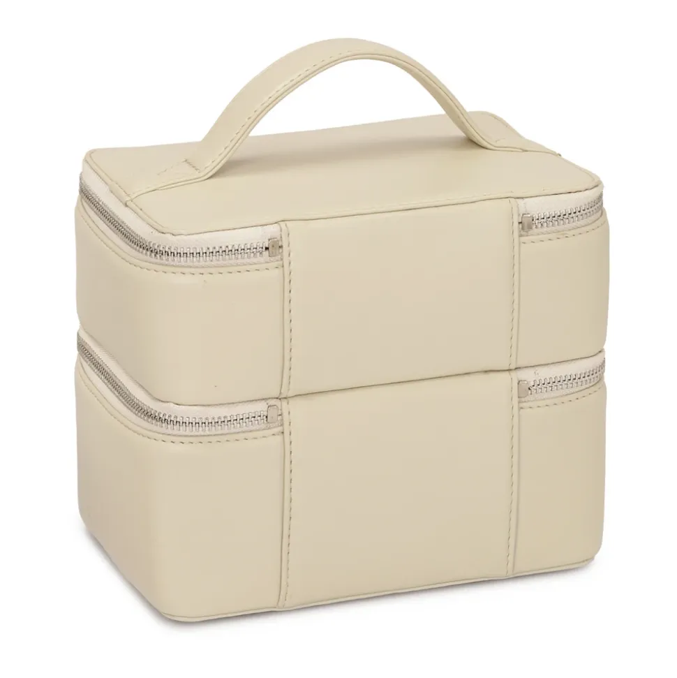 Leder-Kosmetiktasche mit Spiegel und Pinselhaltern