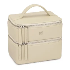 Leder-Kosmetiktasche mit Spiegel und Pinselhaltern
