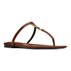 Lederne flache Sandalen mit YSL-Logo
