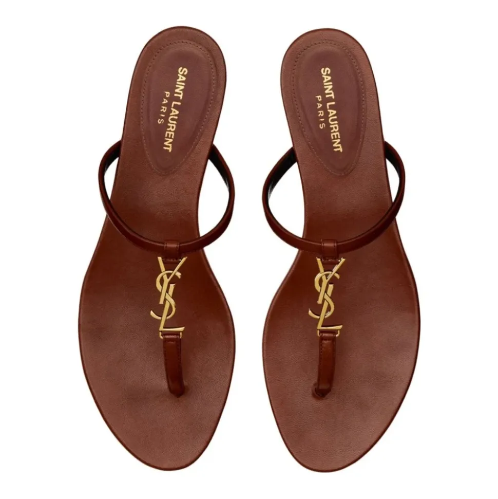 Lederne flache Sandalen mit YSL-Logo