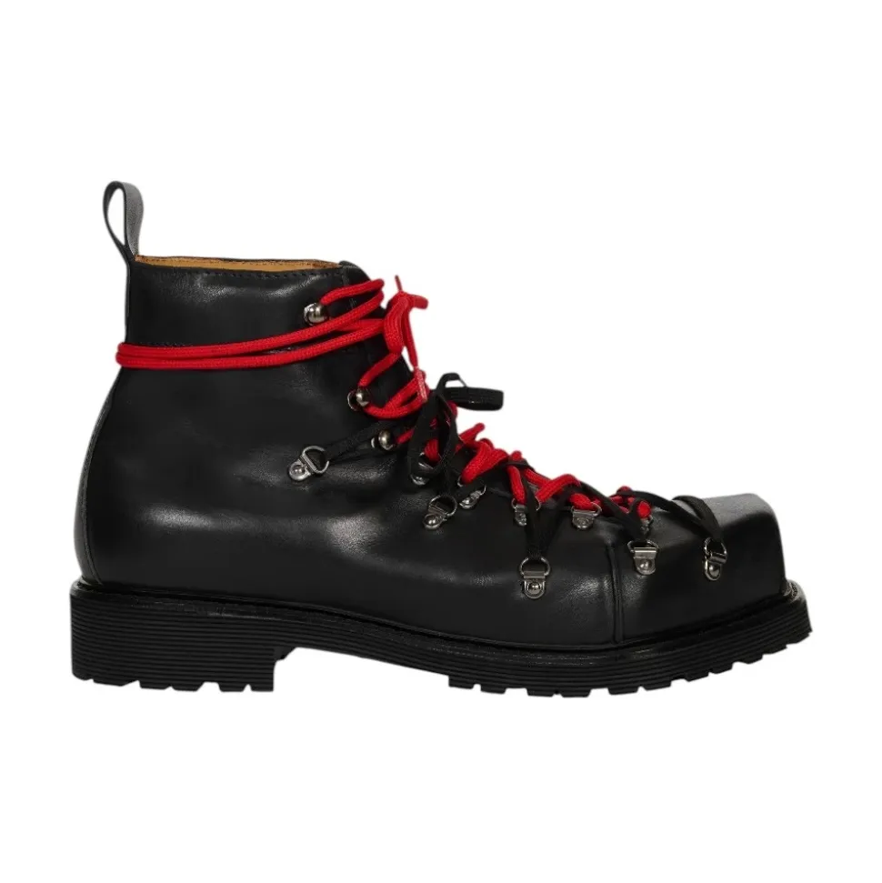 Leder-Schnürstiefelette mit Kontrastierenden Schnürsenkeln