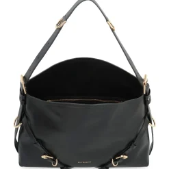 Leder-Schultertasche mit dekorativen Schnallen