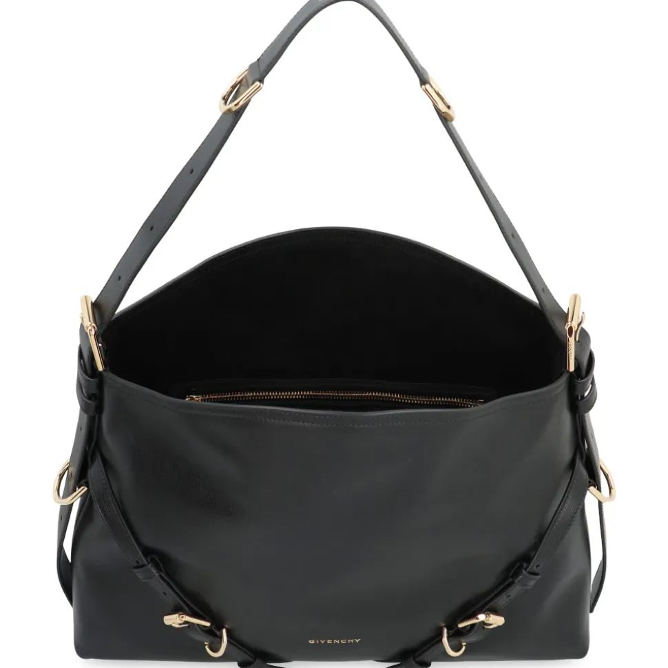 Leder-Schultertasche mit dekorativen Schnallen