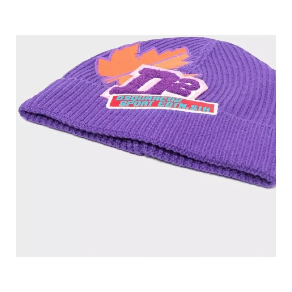 Lila Logo Beanie Mütze Blatt