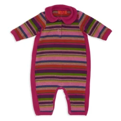 Lila ärmelloser Fleece-Strampler für Kinder mit mehrfarbigen Streifen