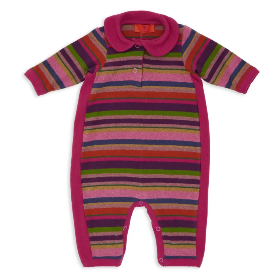 Lila ärmelloser Fleece-Strampler für Kinder mit mehrfarbigen Streifen
