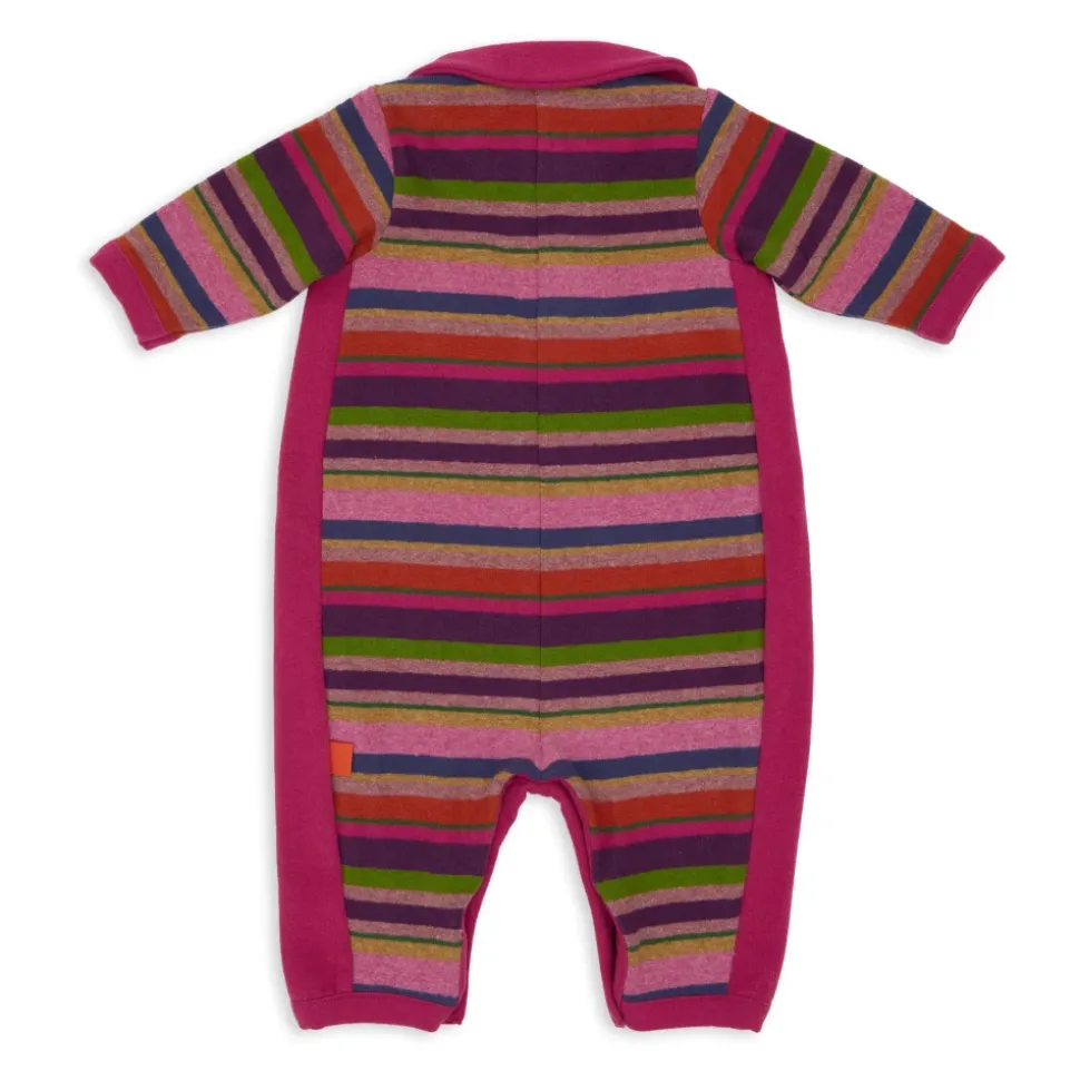 Lila ärmelloser Fleece-Strampler für Kinder mit mehrfarbigen Streifen
