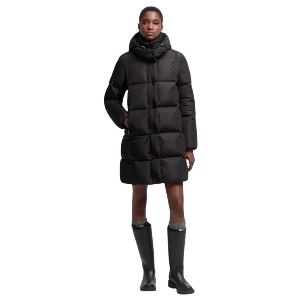 Litte Quadratisch gesteppte, lange Daunenjacke mit Kapuze