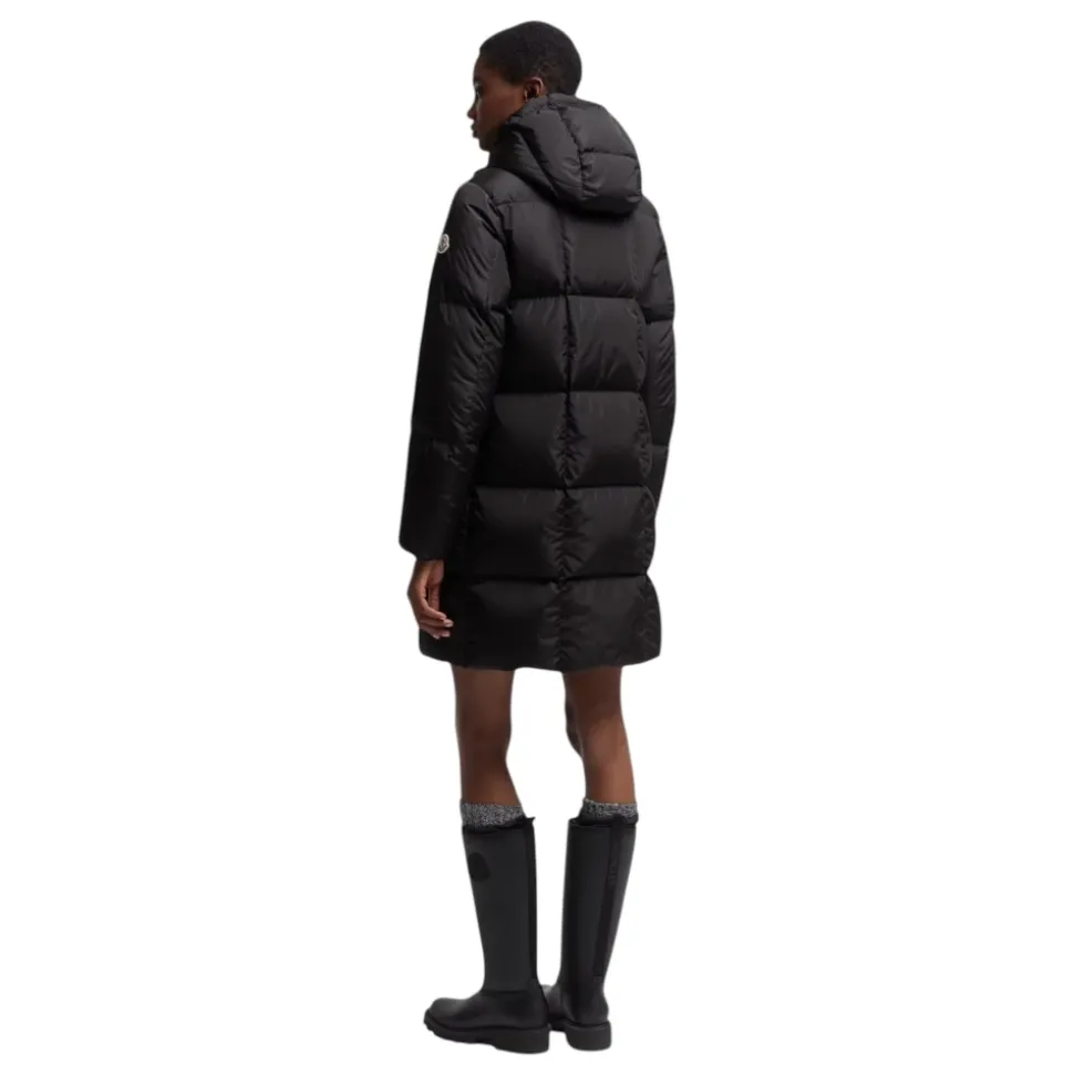 Litte Quadratisch gesteppte, lange Daunenjacke mit Kapuze