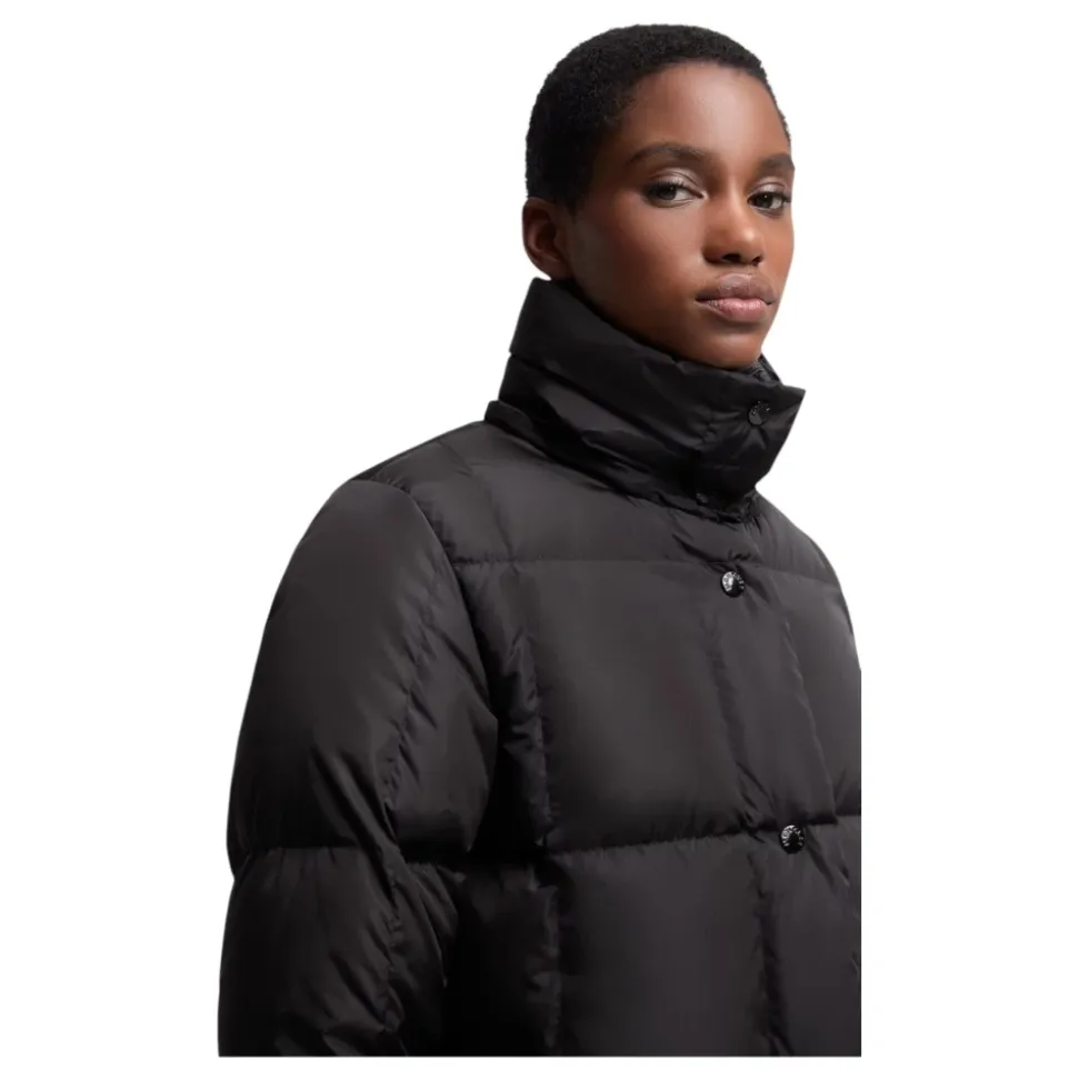 Litte Quadratisch gesteppte, lange Daunenjacke mit Kapuze