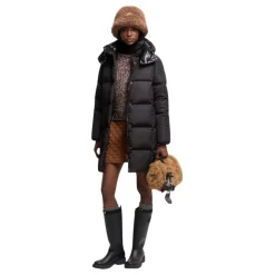 Litte Quadratisch gesteppte, lange Daunenjacke mit Kapuze