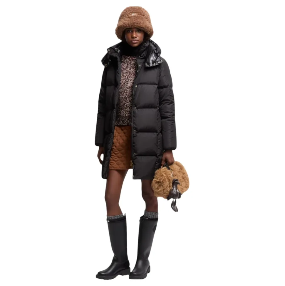 Litte Quadratisch gesteppte, lange Daunenjacke mit Kapuze