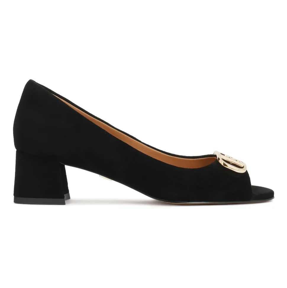 Low Suede Peep Toe Pumps