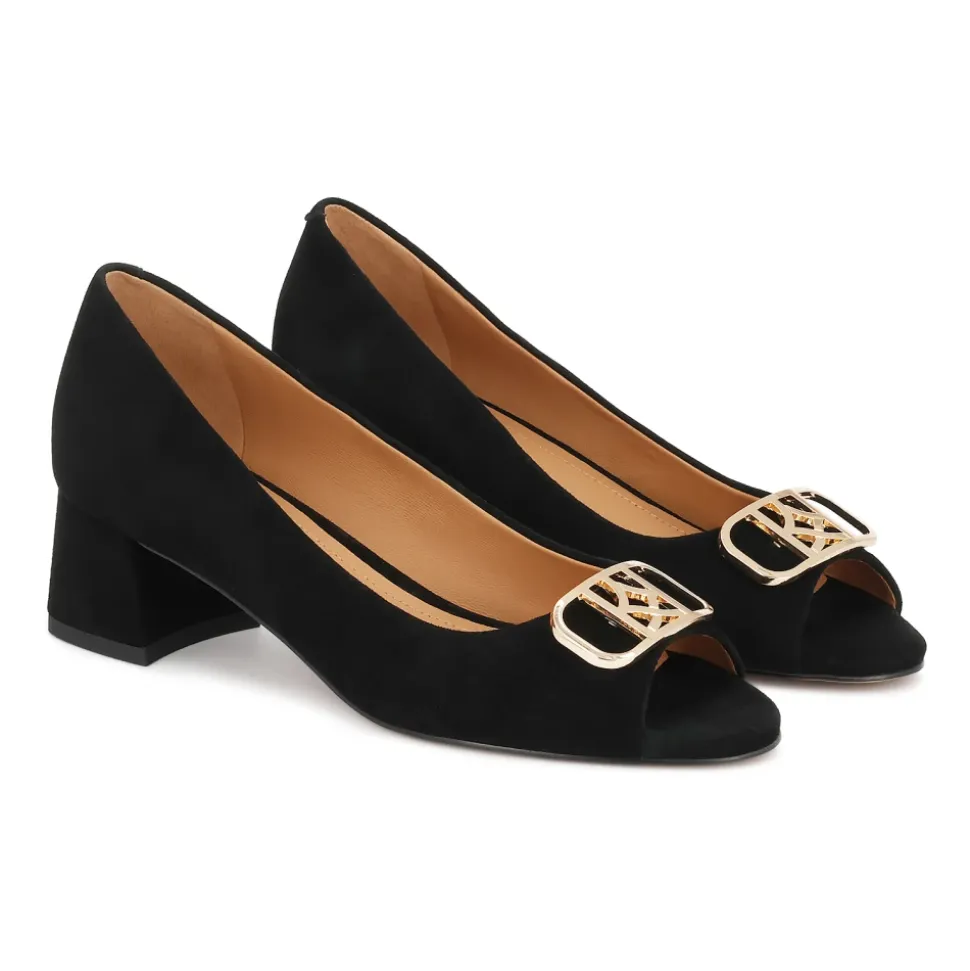 Low Suede Peep Toe Pumps