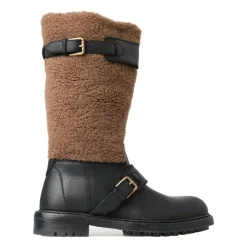 Luxuriöse Shearling-Leder-Langstiefel