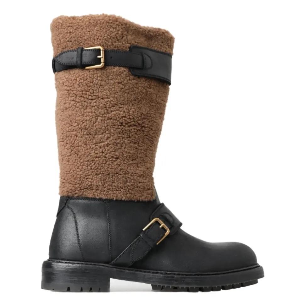 Luxuriöse Shearling-Leder-Langstiefel