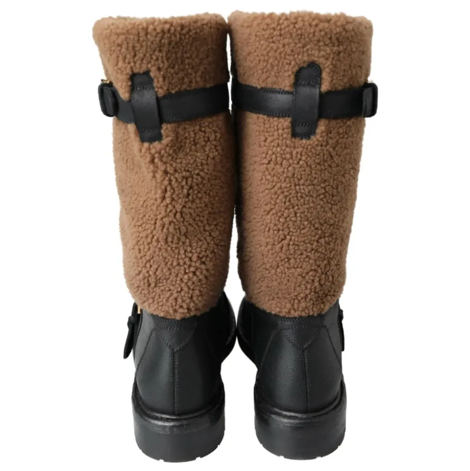 Luxuriöse Shearling-Leder-Langstiefel