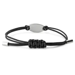 Markenarmband aus Sterlingsilber und schwarzem Lederband mit ovalem Anhänger