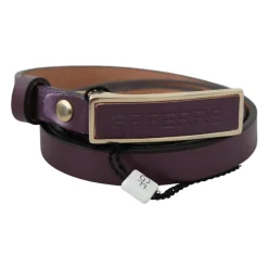 Maroon Ledergürtel mit Goldfarbener Hardware