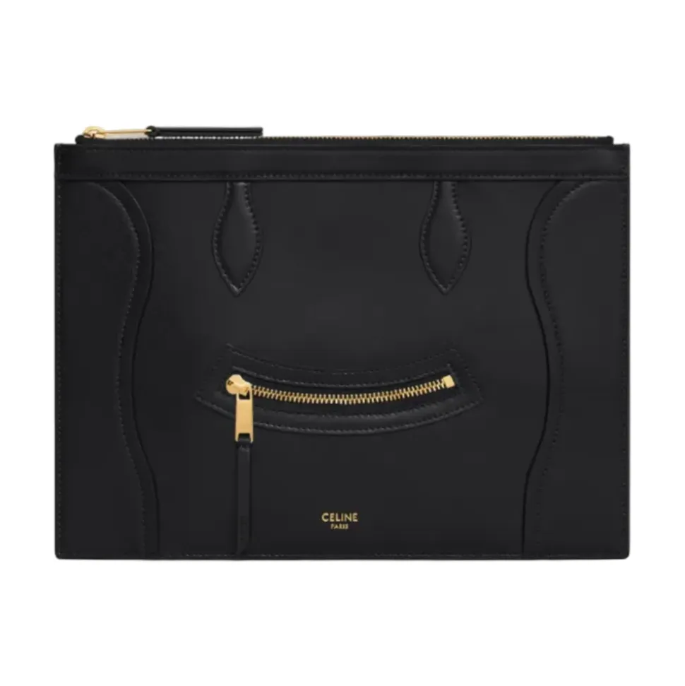 Medium Pouch aus glänzendem Kalbsleder