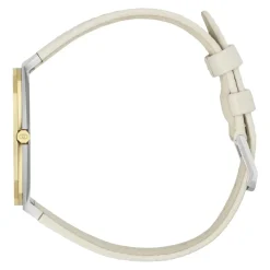 Mehrschichtige Goldene Messing Zifferblatt mit Weißem Lederarmband