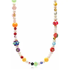 Men's Berry Pearl Necklace with Assorted Beads