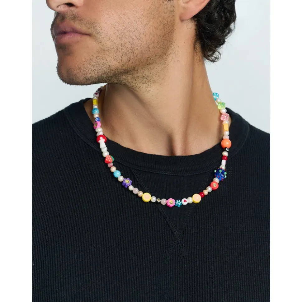 Men's Berry Pearl Necklace with Assorted Beads