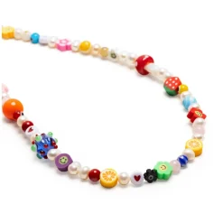 Men's Berry Pearl Necklace with Assorted Beads