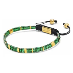 Men's Bracelet with Marbled Green and Gold Miyuki Tila Beads