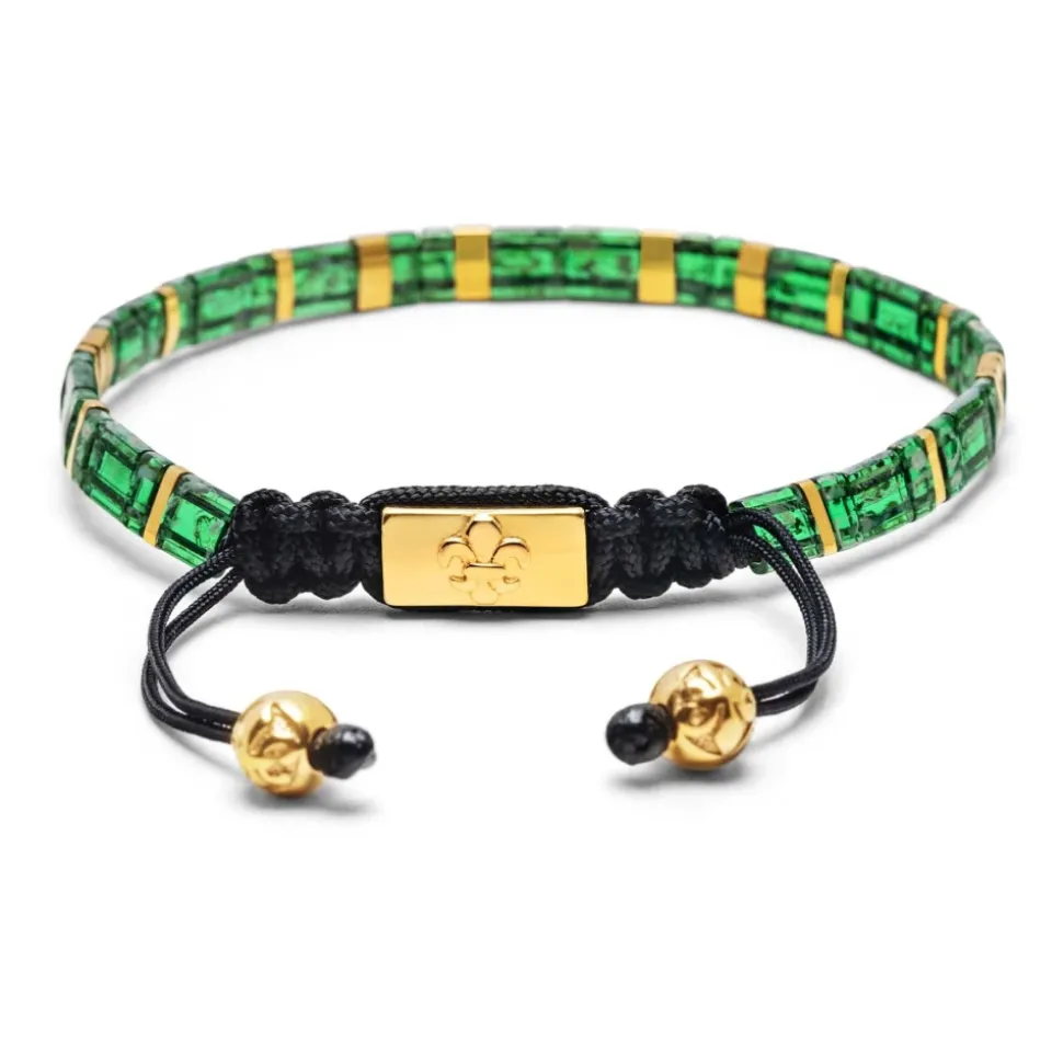 Men's Bracelet with Marbled Green and Gold Miyuki Tila Beads