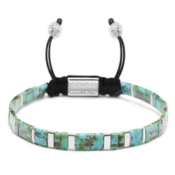 Men's Bracelet with Marbled Turquoise and Silver Miyuki Tila Beads